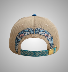 Casquette de camionneur personnalisée, blanche et beige, en maille, avec visière bleue, design brodé, 6 panneaux, unisexe, décontractée, printemps-été, adulte - Product Image 3