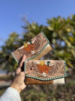 Dompet ukir tangan Ke sapi keluaran baru dompet bulu kulit asli bergaya dompet kulit sapi multifungsi dompet kulit Barat