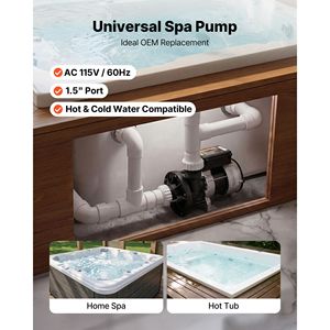Bomba para SPA de 1.5 HP, Bomba para Bañera de Hidromasaje, 115 V, Caudal de 119 GPM, Puerto de 1.5 Pulgadas, Interfaz Giratoria de 90 Grados, Elevación Máxima de 54 Pies - Product Image 2