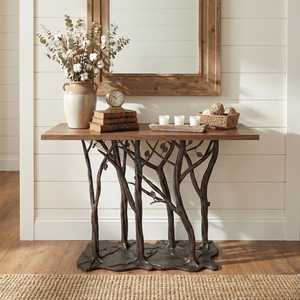 Table en fer 2026 avec plateau en bois massif, base en métal faite à la main en forme de branche d'arbre, meuble d'appoint rustique pour entrée, couloir, salon - Product Image 3