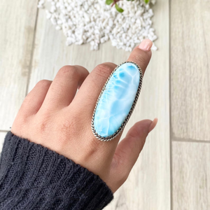 Natural Long Oval Larimar <b>Ring</b> Blue Stone <b>Silver</b> Jewelry Bulk Wholesale Manufacturer - Product Image 4