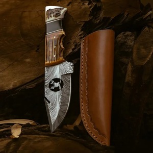 Couteau Skinner artisanal, lame en acier Damas, manche en bois avec étui en cuir, couteau d'extérieur - Product Image 1