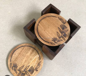 Juego de Posavasos de Madera Duraderos Hechos a Mano con Logotipo Personalizado, Posavasos de Roble y Corcho en Caja de Regalo para Uso en el Hogar y Restaurantes - Product Image 2