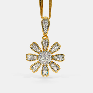 Collar con Colgante de Diamante en Forma de Flor en Oro Amarillo con Piedras Redondas de Corte Brillante, Cadena de Serpiente, Joyería de Lujo Unisex - Product Image 1