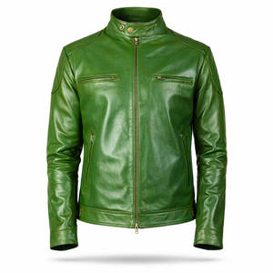 Green Genuine Leather Classic Slim Fit Casual Fashion Genuine <b>Sheepskin</b> Leather Premium Outerwear Classic Flight <b>Jacket</b> - Product Image 1