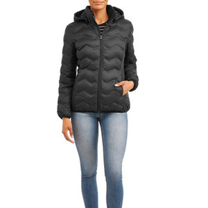 Women's Black Quilted Hooded Jacket Full Sleeve <b>Zipper</b> Closure Winter Wear Solid Color Polyester Wadding Regular Fit - Product Image 1
