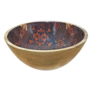Tazón de madera de lujo para servir, impreso a mano, diseño nuevo, fabricante de tazones de madera hechos a mano, exportador mayorista. - Product Image 1