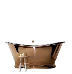 Baignoire autoportante en cuivre sculptée antique de luxe, ovale, pour villa, hôtel, salle de bain - Artisanat indien - Product Image 2