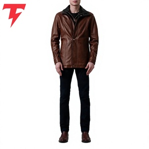 Abrigo Largo de Invierno para Hombre, Ecológico, Transpirable, Impermeable, Antiarrugas, con Cuello Mao, Doble Botonadura, de Cuero Genuino - Product Image 4