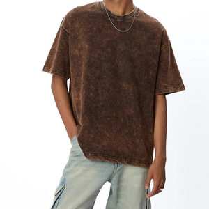 เสื้อยืดคอกลมแขนสั้นผู้ชายลายย้อมสีแบบ Acid Wash ขายส่ง ผ้าฝ้ายเจอร์ซีย์ 100% ทรงปกติ สวมใส่สบาย สีพื้น ดีไซน์แบบถัก - Product Image 2
