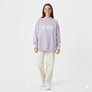 Sudadera con capucha oversize de felpa estampada Grace para mujer, cuello alto, manga larga, estilo casual, holgada, de invierno, con logo frontal - Product Image 1