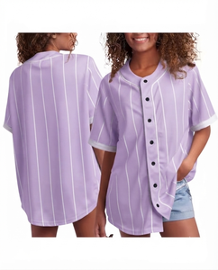 Womens Custom Pinstripe Baseball Jersey <b>Button</b> Short Sleeve Oversized Lavender Softball Team Uniform Hip Hop Streetwear OEM 100% - Product Image 1