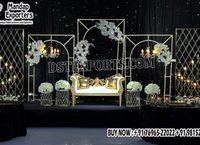 Décoration de scène idéale pour fête de fiançailles : Arches multicouches de style arabe, panneau de fond Mehraab, support métallique pour scène de réception