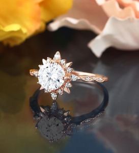 Moissanite Engagement <b>Ring</b> Unique Prong <b>Set</b> Rose Gold <b>Ring</b> Vintage Diamond Cluster Bridal Anniversary Gift for <b>Women</b> - Product Image 2