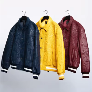Veste universitaire unisexe de haute qualité en similicuir pleine fleur, coupe-vent, écologique, multicolore, en cuir gaufré, classique et côtelée - Product Image 6