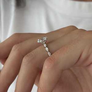 1.5 Carat Oval E VVS2 Diamond Marquise Band Engagement <b>Ring</b> , <b>Dainty</b> Oval Diamond Engagement <b>Ring</b> , IGI Certified - Product Image 5