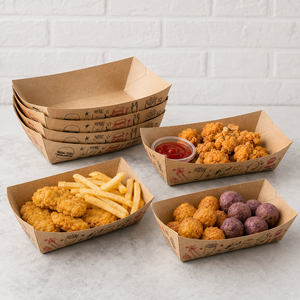 Assiette en carton kraft biodégradable et écologique jetable de 10 oz pour frites, hot-dogs et snacks – Plateau bateau - Product Image 4