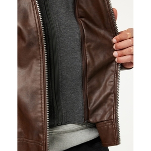 Design Your Own High Quality Men's Winter Leather Jacket with Stand Collar Long Sleeves Waterproof & Breathable - Product Image 4