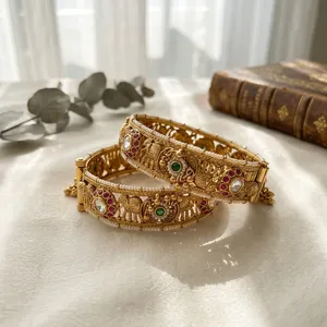 Classy Trendy Brass Gold Plated Best Quality Two <b>Sets</b> of Openable <b>Bangles</b> for Wedding Festival Wear Collection for Women - Product Image 2