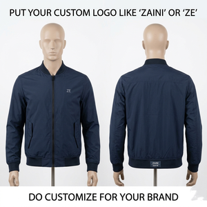 Premium 160 GSM Polyester Bomber Jacket Navy Blue Custom Logo Embroidery <b>Heat</b> Transfer Print Lightweight <b>Coat</b> - Product Image 1