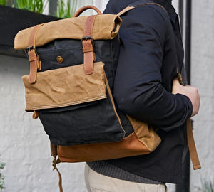 Mochila de Lona y Cuero Genuino, con Cierre, Impermeable, para Viajes y Portátil, Venta al Por Mayor, Directo de Fábrica, LCB-0008 - Product Image 2