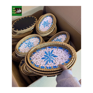 Plateau de service en rotin fait main en gros, plateau mosaïque nacre, plateau décoratif incrusté de coquillages, vaisselle pour la décoration intérieure - Product Image 5