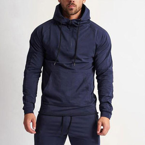 Men's Outdoor Custom Half <b>Zip</b> Hoodie Slim Fit Breathable Solid Color Casual Style Long Sleeve Hooded Sweatshirts - Product Image 1