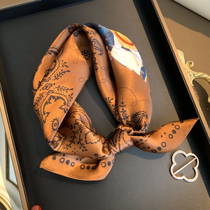 100% Mulberry Silk Fashion <b>Scarf</b> Women Retro Paisley Satin Square Customizable Versatile <b>Neck</b> Headband Bag Tie Neckerchief - Product Image 4