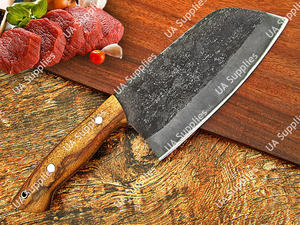 Couteau de chef en acier au carbone 58 HRC de qualité industrielle, fait main, décapé à l'acide, forme extra-plate, manche ergonomique en bois de rose - Product Image 5