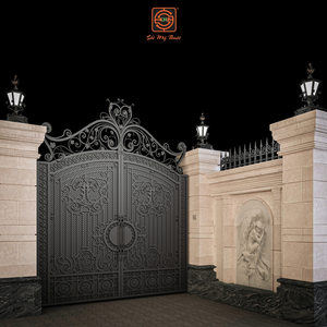 Puerta de Entrada de Hierro Forjado de Estilo Clásico Victoriano Real, Puerta Doble Abatible, Diseño 3D Personalizado, Metal Forjado a Mano, Multicolor - Product Image 4