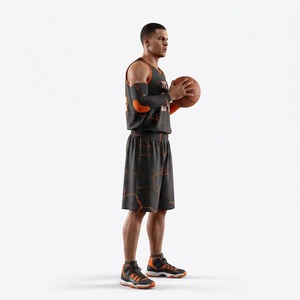 Conjunto de Uniforme de Baloncesto Personalizado para Hombre, Diseño de Patrón Agrietado en Negro y Naranja, Impresión por Sublimación, Poliéster Transpirable, Talla Adulto - Product Image 6