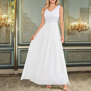 Women's V-neck Sleeveless A-line Maxi <b>Chiffon</b> <b>Bridesmaid</b> <b>Dress</b> Empire Waist Sequined Anti-static Breathable Polyester Fabric - Product Image 2