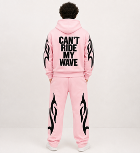 Ensemble de survêtement rose personnalisé pour hommes, sweat à capuche et pantalon de jogging, imprimé flamme noire, streetwear, vêtements de sport décontractés, tenue 2 pièces - Product Image 2