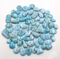 Lot de cabochons en larimar naturel, pierres précieuses lisses et non montées, formes variées, larimar qualité A, 100% larimar naturel.