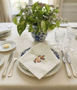 Hand Embroidered Yellow Fish Dinner <b>Cloth</b> Napkin <b>Linen</b> Hemstitch <b>Table</b> Napkins for Home Hotel Wedding Other Special Occasions - Product Image 1