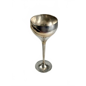 Vintage Stainless Steel Cocktail <b>Goblets</b> Gold Rimmed Handmade Bell Shape Party <b>Wine</b> Glasses Set of 2 - Product Image 3