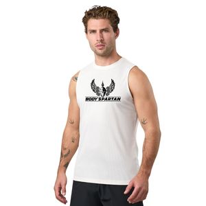 Mens White Sleeveless <b>Mesh</b> Gym Tank <b>Top</b> Athletic Workout Shirt Breathable Fitness Training Sportswear Apparel - Product Image 1