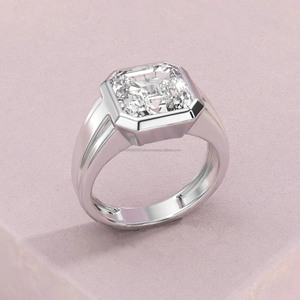 925 <b>Silver</b> Bezel Set Asscher Cut Moissanite Diamond Solitaire <b>Men</b> Engagement <b>Ring</b> Luxury Wedding <b>Ring</b> Classic Geometric Jewelry - Product Image 3