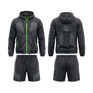 Ensemble de survêtement homme en nylon et polyester léger, veste et short, deux pièces, color block bleu beige, coupe-vent - Product Image 5