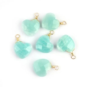 Natural Blue Chalcedony Heart Pendant 10mm Gold Plated Faceted Gemstone Charm Single Bail Sterling Silver Jewelry for Women - Product Image 2