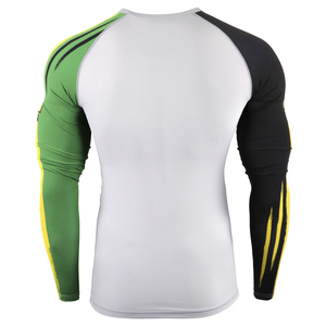 Camiseta de Compresión de Manga Larga para Hombre, Blanca, Verde, Negra y Amarilla, con Bloques de Color, Cuello Redondo, Secado Rápido, Spandex, Poliéster, Top Deportivo - Product Image 6
