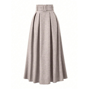 <b>Women's</b> Casual High Waist <b>Black</b> A-Line <b>Pleated</b> Mid-Calf <b>Skirt</b> Solid 100% Polyester - Product Image 1