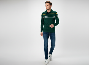 Elegante Camisa Polo a Rayas de Manga Larga para Hombre, Otoño, Cómoda, Transpirable, para Golf, Rugby, Tenis, Informal - Product Image 3