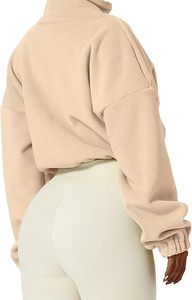 Cropped <b>Fleece</b> <b>Jacket</b> Women Stand Collar Zip Up Full Sleeve Soft <b>Warm</b> Casual Outerwear Autumn Solid Color Pullover - Product Image 6