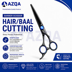 Stainless Steel Black Barber Scissors Set With Hair Cutting And <b>Thinning</b> Shears Blue Screw Details And Finger <b>Ring</b> Inserts - Product Image 5