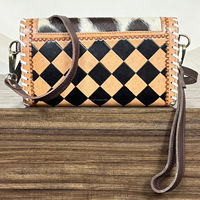Sac à main mini en cuir à carreaux, fabrication directe d'usine, vente en gros, pour femmes, portefeuille long de luxe personnalisé, pochette à poignet