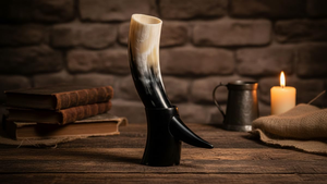 Corne à boire avec support, faite à la main en corne naturelle, tasse à bière, vaisselle pour la maison, le bar, les fêtes, les festivals et la décoration historique - Product Image 4
