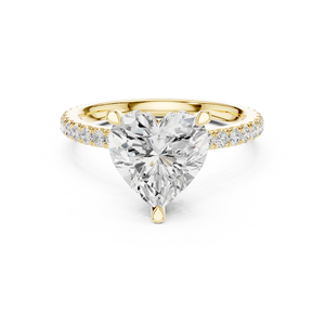 Anillo de Compromiso Solitario con Diamante Cultivado en Laboratorio, Corte Corazón, Oro Amarillo, con Banda de Diamantes Pavé para Mujer - Product Image 4