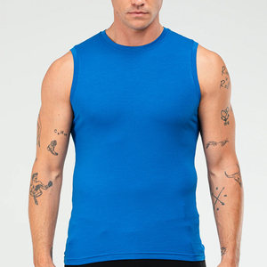 Camiseta sin mangas azul para hombre, cuello redondo, color sólido, transpirable, tejida, informal, camisetas sin mangas para hombre - Product Image 6