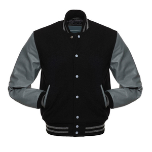 Men's <b>Red</b> <b>Wool</b> Varsity Jacket With Gray Leather Sleeves Button Closure Casual Autumn Wear - Product Image 2